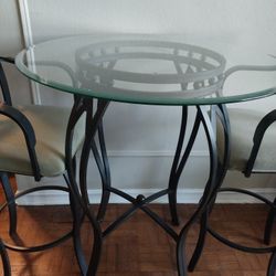 Bar Height Glass Table With Matching Chairs (2)