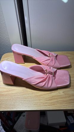 Pink Block Heel Mule Sandals
