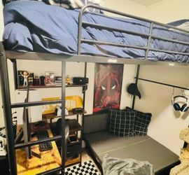 Twin Loft Bed with Pull-Out Folding Bed and Desk