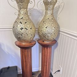 2 Large Metal Gold Decorative Vases 