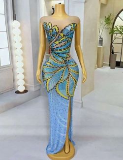 Blue & Yellow Rhinestone Gown Dress 