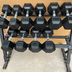 20-40lb Hex Rubber Dumbbell Set With Rack 300lbs Weights 