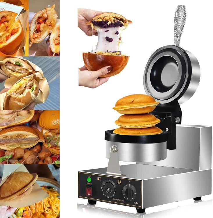 Electric Press Sealed Burger Machine, Commercial Hamburger Press, Ice Cream Waffle Maker, Non Coated Electric Burger Maker, Adjustable Temperature 50-