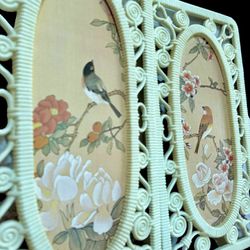 Vintage Large Bird Tiki Floral Syroco Set Of 2 Pictures 