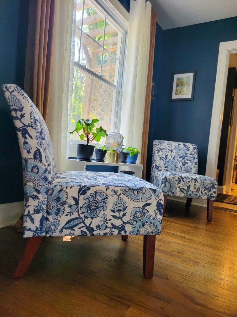 Accent Chairs - Blue Paisley Fabric