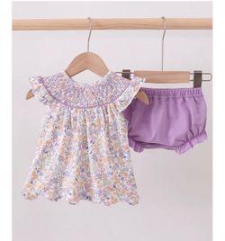 Baby Girl Floral Smocked Top and Bloomer Set