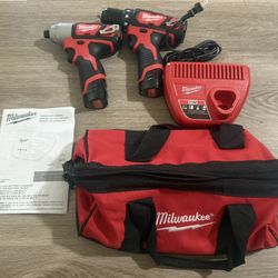 Milwaukee 12V Cordless Drill Driver & Impact Driver With Two Batteries