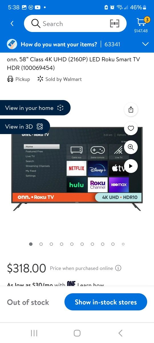 Onn. 58" Roku Smart 4K TV 