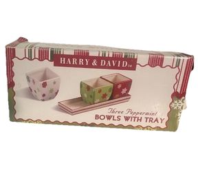 Harry & David Three Peppermint Bowls With Tray 2007