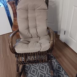Vintage Italian Bamboo Wicker Rocking Chair w/Cushion 