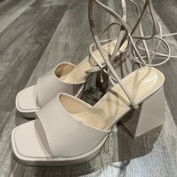 Lace Up Beige Nude Heels