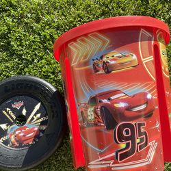 Disney Pixar Cars Lightning McQueen Toy Storage Bin with Tire Lid Storage Bucket
