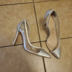 Size 10 Silver/clear Heels 