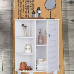 RiverRidge Brookfield Storage Cabinet with 3 Curved Side Shelves & Adjustable Interior Shelf - Ideal Bathroom Storage Solution for Toiletries and Towe