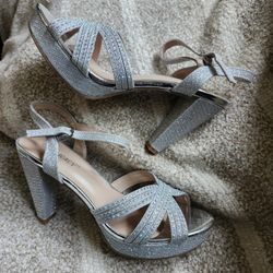 Silver Glitter High Hell Sandals 