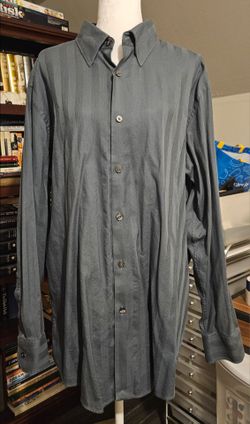 Murano Modern Comfort Men’s XL Gray Blue Button Down Shirt Stretch Cotton