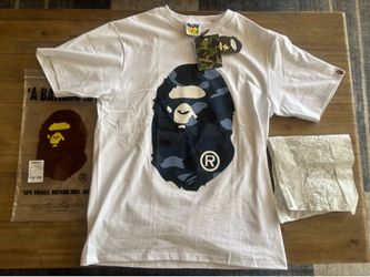 Navy blue white Bape shirt (M){1.1)