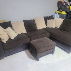 Leather/suede Couch w/ Chaise  & Ottoman
