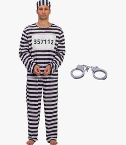 Prisoner Costume size Medium with Handcuffs and Hat