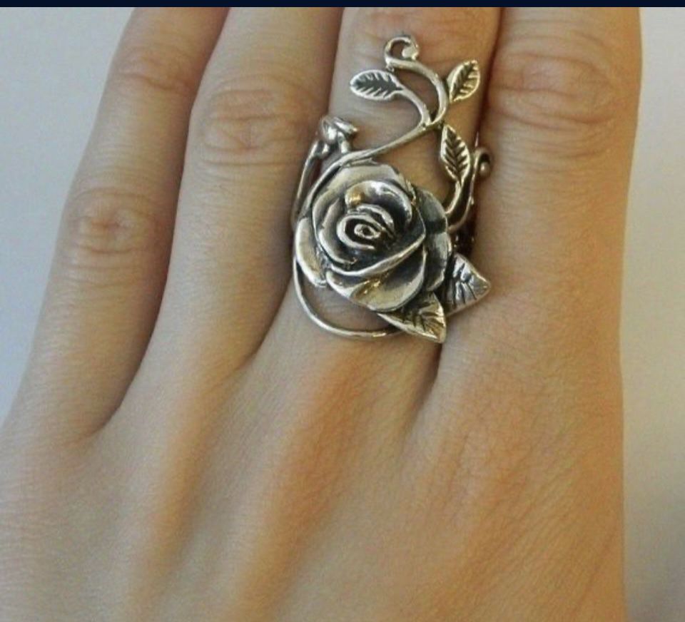 Stunning 925 Genuine Solid Sterling Silver Rose Flower Leaf Design Ring  
