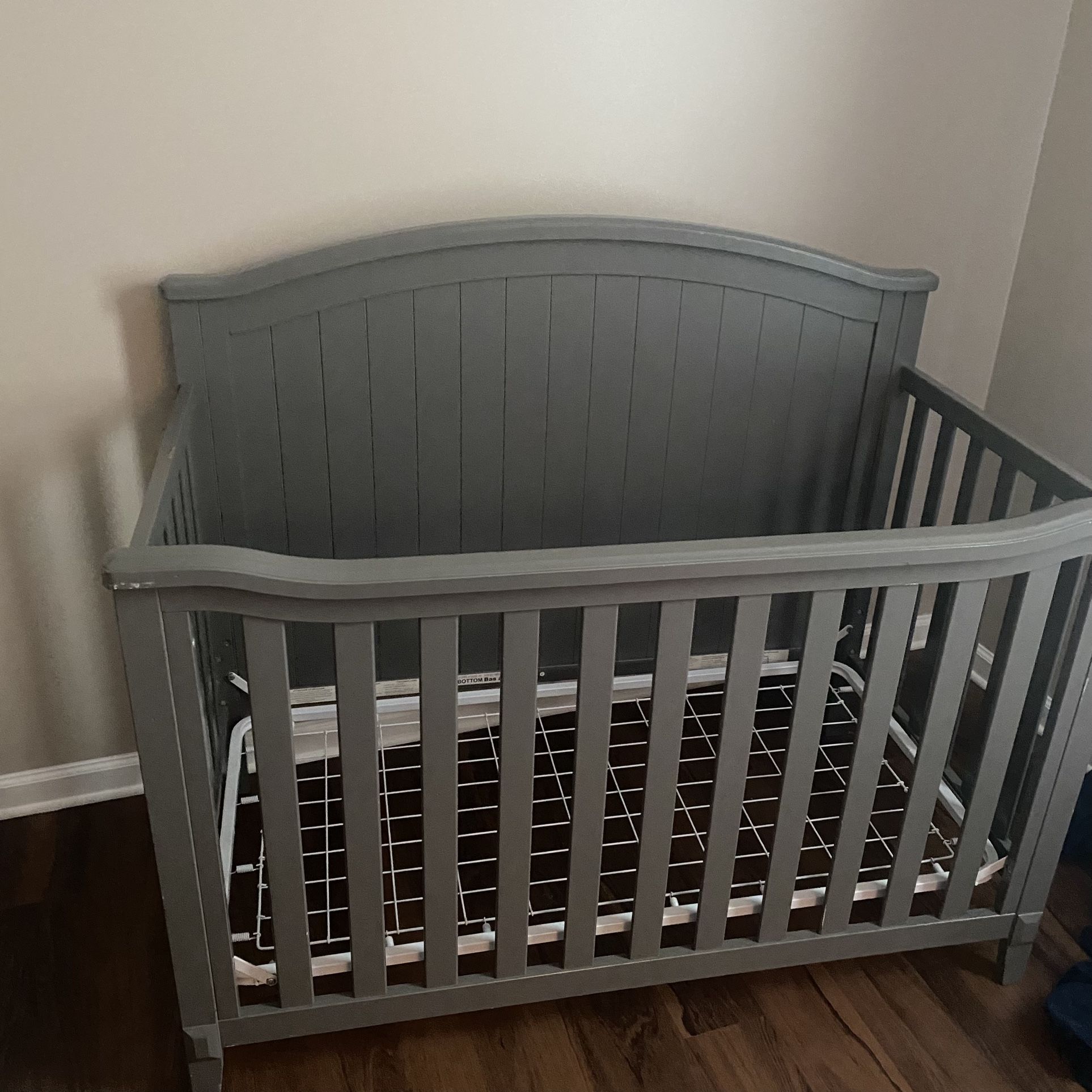 Convertible Grey Wooden Baby Crib with Free Toddler Mattress