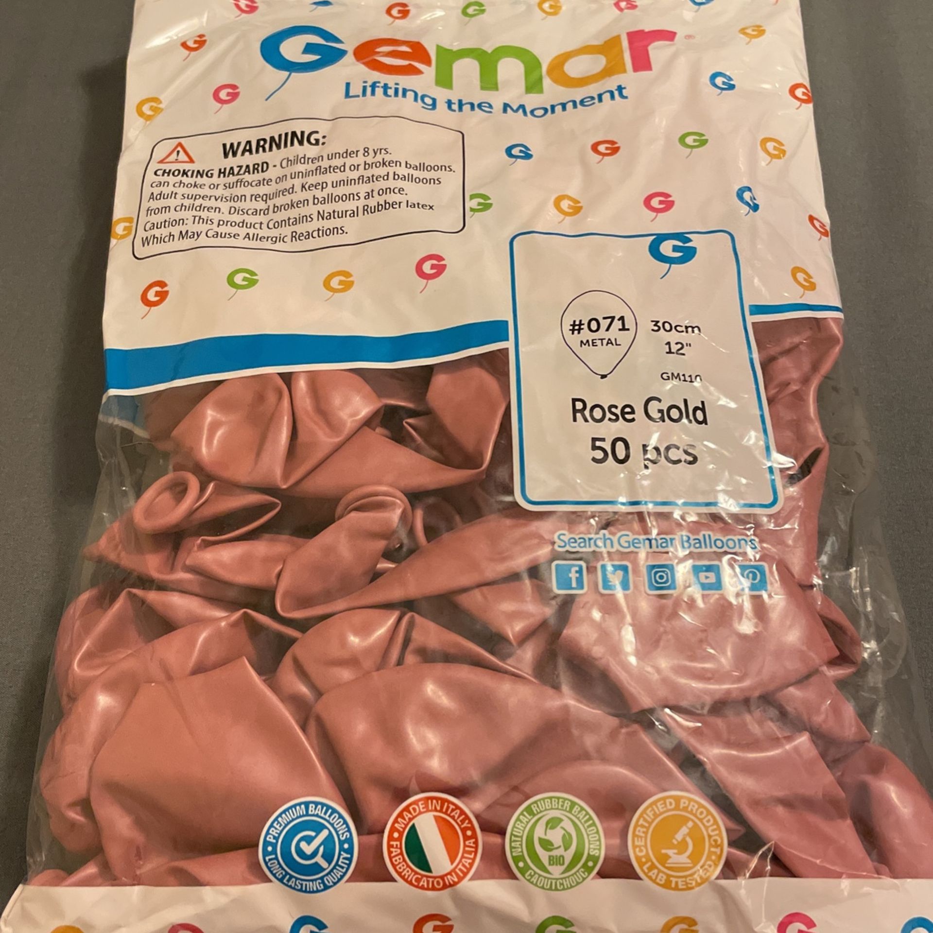 GEMAR - Balloons, 12” Rose Gold (50pcs) 