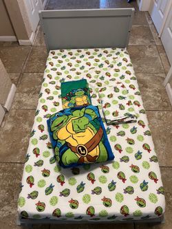 Teenage Mutant Ninja Turtles Toddler Bed – Grey Frame + Mattress + Sheets