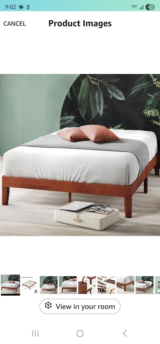 ZINUS Wen Wood Platform Bed Frame, Solid Wood Foundation, Wood Slat Support, No Box Spring Needed, Easy Assembly, Cherry, Full