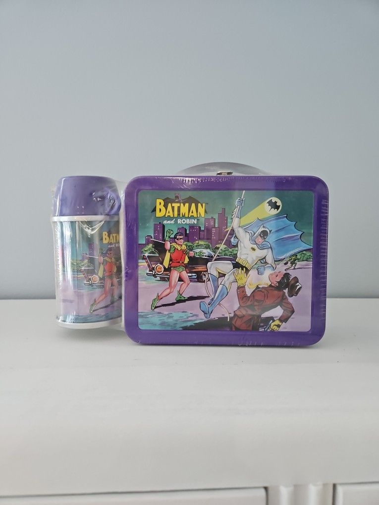 Hallmark School Days Batman and Robin Small Lunch Box with Thermos NEW SEALED