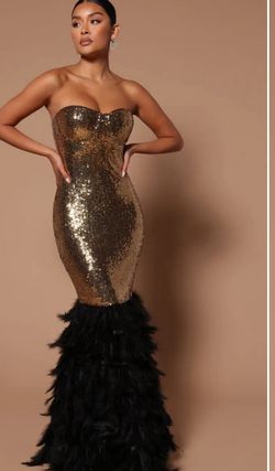 Gold Black Feather Dress/ Bridesmaids/prom Dress