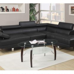 Black Faux Leather Sectional Sofa 