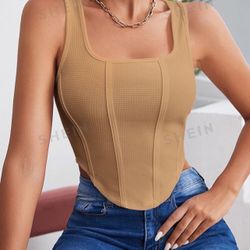 Beige Square Neck Hanky Hem Tank Top size M $5