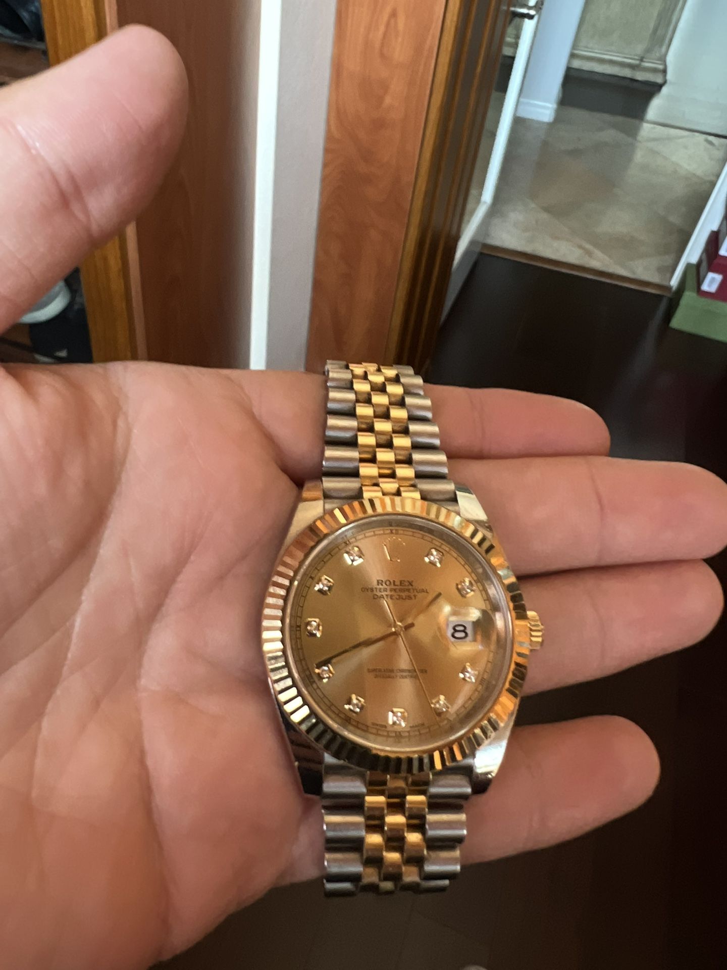 Mens Day Just Rolex With Champagne Diamond Dial  & Accessories