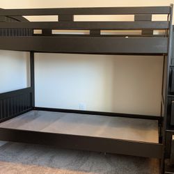 Twin Bunk Bed With Full Steps / Storage Drawers And Storage Closet Underneath the Steps 