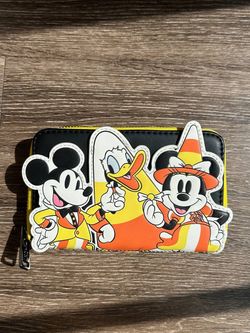 Loungefly Disney Mickey Minnie Donald Halloween Candy Corn Zip Wallet Small
