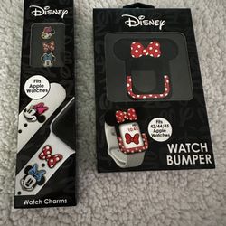 NWT Disney Minnie Mouse Apple Watch Bumper And Set Of 3 Minnie Mouse Charms