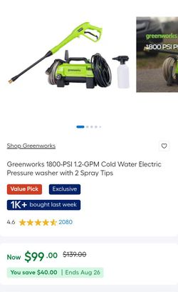 Greenworks 1800-PSI Electric Pressure Washer