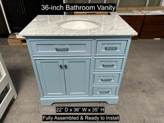 36" Bathroom Vanity with Carrara Marble Countertop & Solid Wood & Plywood Cabinet #3533
