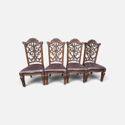 Set of 4 Ornate Wood Dining Chairs