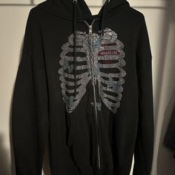 Black Rhinestone Zip Up Hoodie Versailles Mens Large