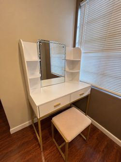 White vanity with light