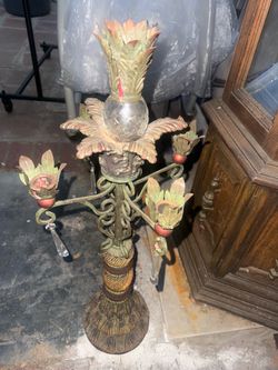 Vintage Hollywood Regency Pineapple Candelabra w/ Crystal Prisms