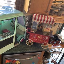 Our generation Vehicles Perfect For American Girl Or Other 14” Dolls, Ice Cream Cart And Sweet Stop Ice Cream Truck. Only Vehicles  Both one price $45