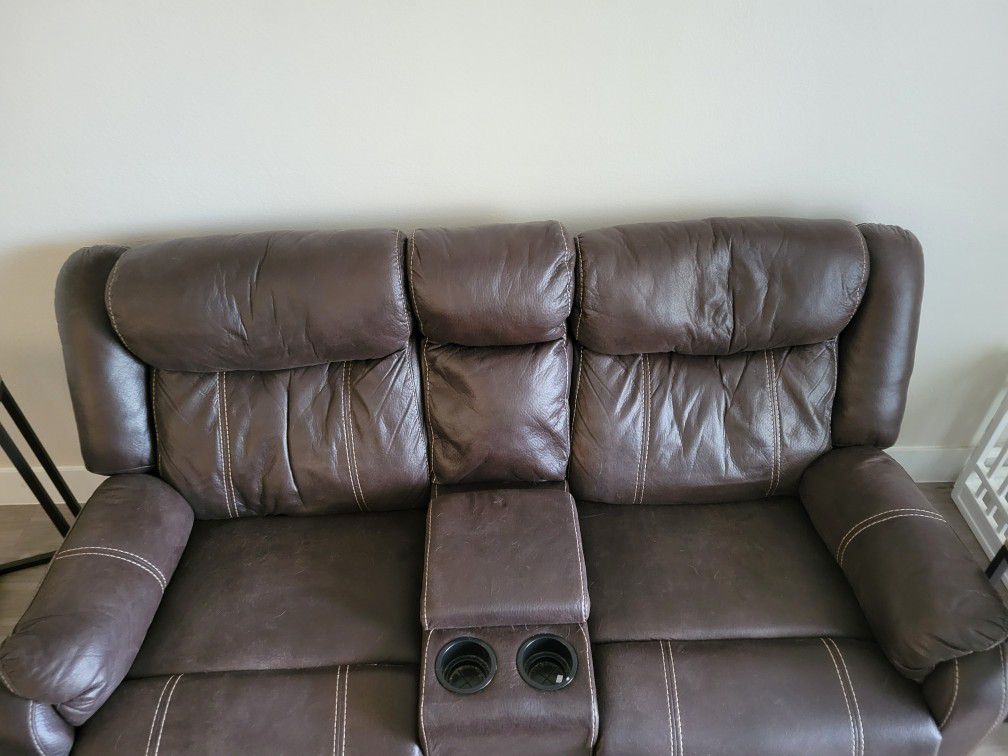 Brown Loveseat With Both Seats As Recliners