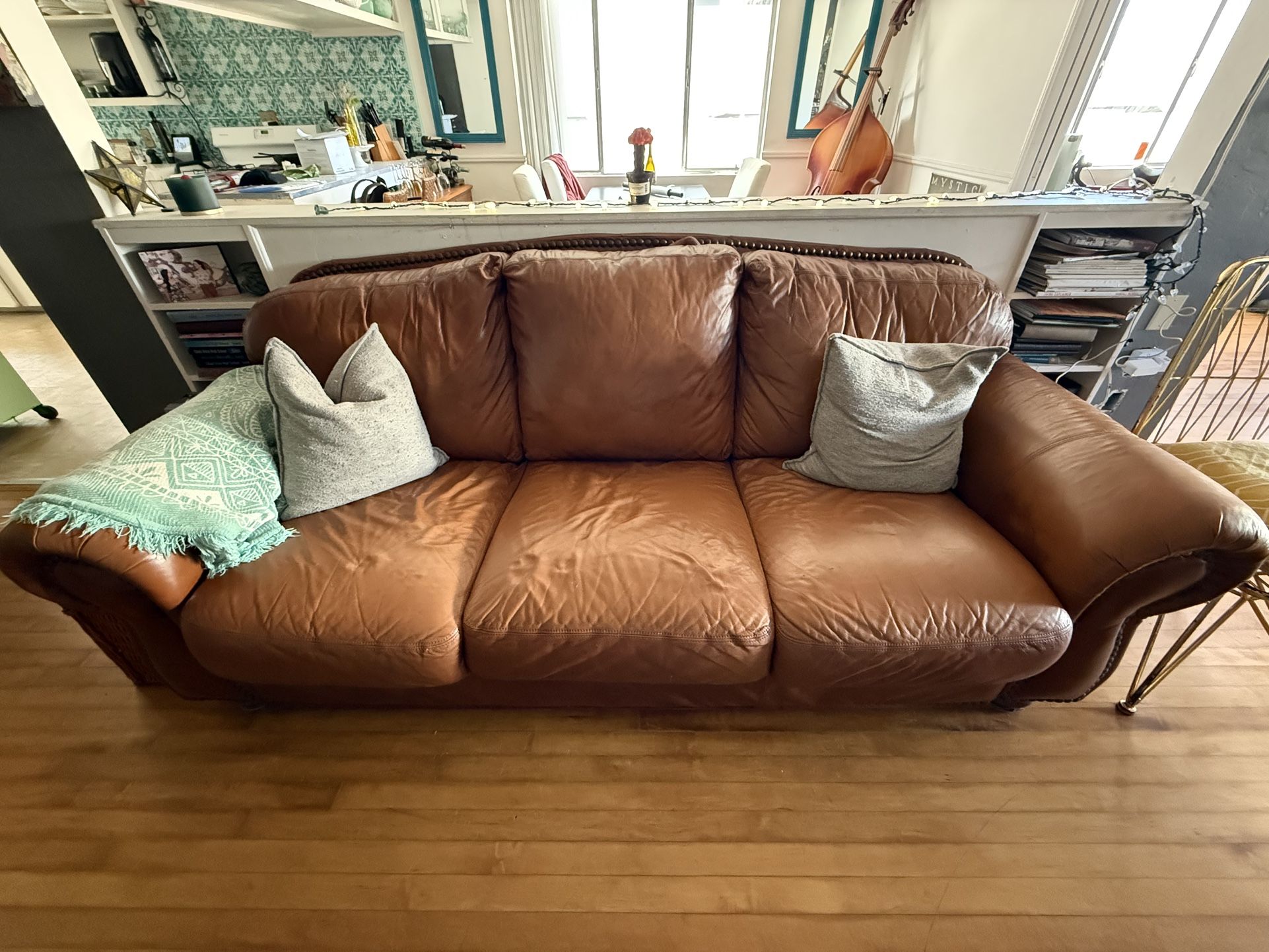 Brown leather couch