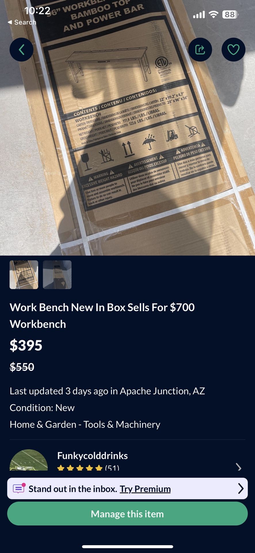 Work Bench New In Box Sells For $700  Workbench 