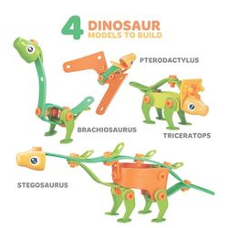 Dinosaur Building Toys for Kids 4 Years Old & Up - STEM Educational Engineering 4-in-1 Dinosaur Building Set (90 Piece) for Boys & Girls