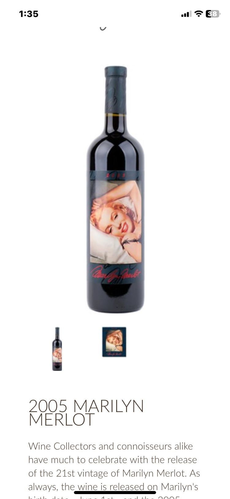 2005 Marlyn Monroe Merlot Unopened
