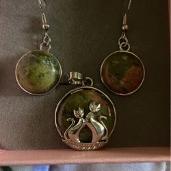 Unakite Earrings And Pendant Set 