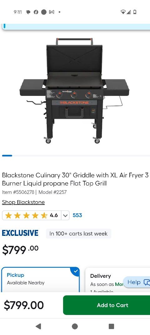 Blackstone Culinary 30" Griddle with XL Air Fryer 3 -Burner Liquid propane Flat Top Grill